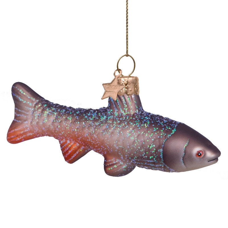 Ornament glass green carp H5cm