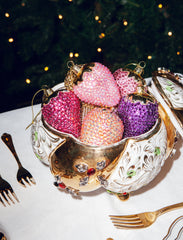 Ornament glass raspberry pink strawberry w/diamonds H6cm