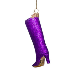Ornament glass strong purple allover glitter boot H11.5cm