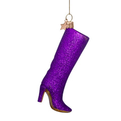 Ornament glass strong purple allover glitter boot H11.5cm