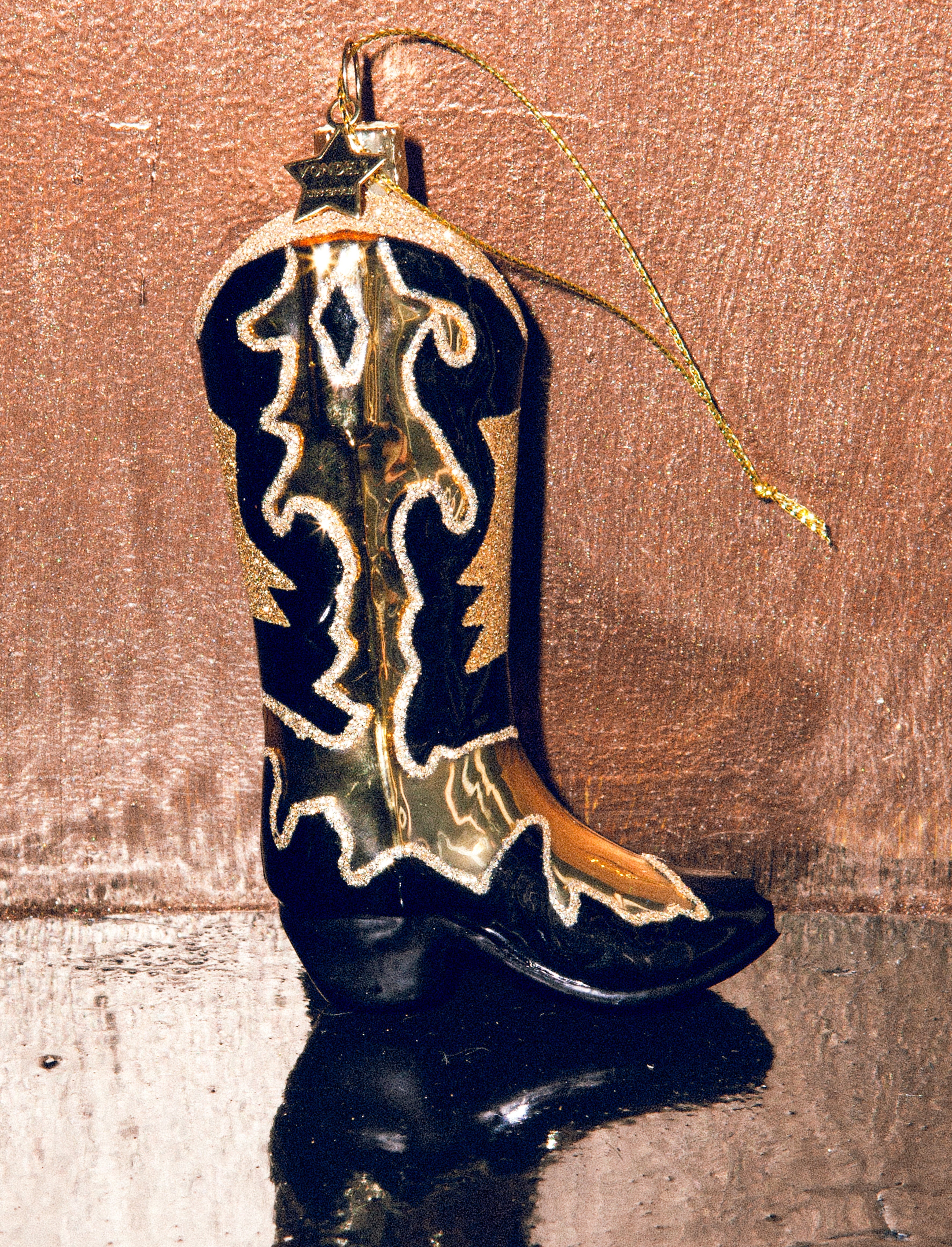 Ornament glass black/ gold cowboy bootH11.5cm