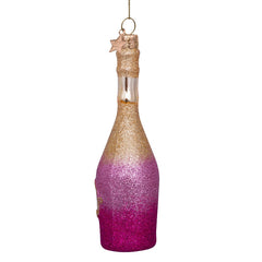 Ornament glass pink/ gold champagne bottle H16.5cm