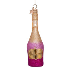 Ornament glass pink/ gold champagne bottle H16.5cm