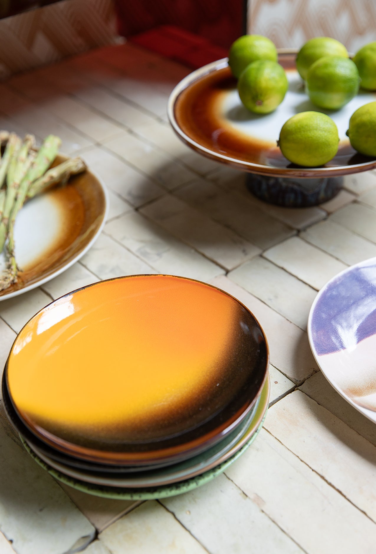70s ceramics: dessert plates, sunshine (set of 2)