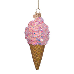 Ornament glass soft pink ice cream H15cm