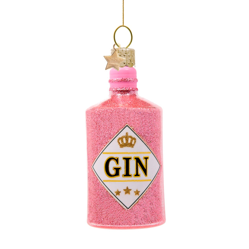 Ornament glass pink gin bottle H10cm