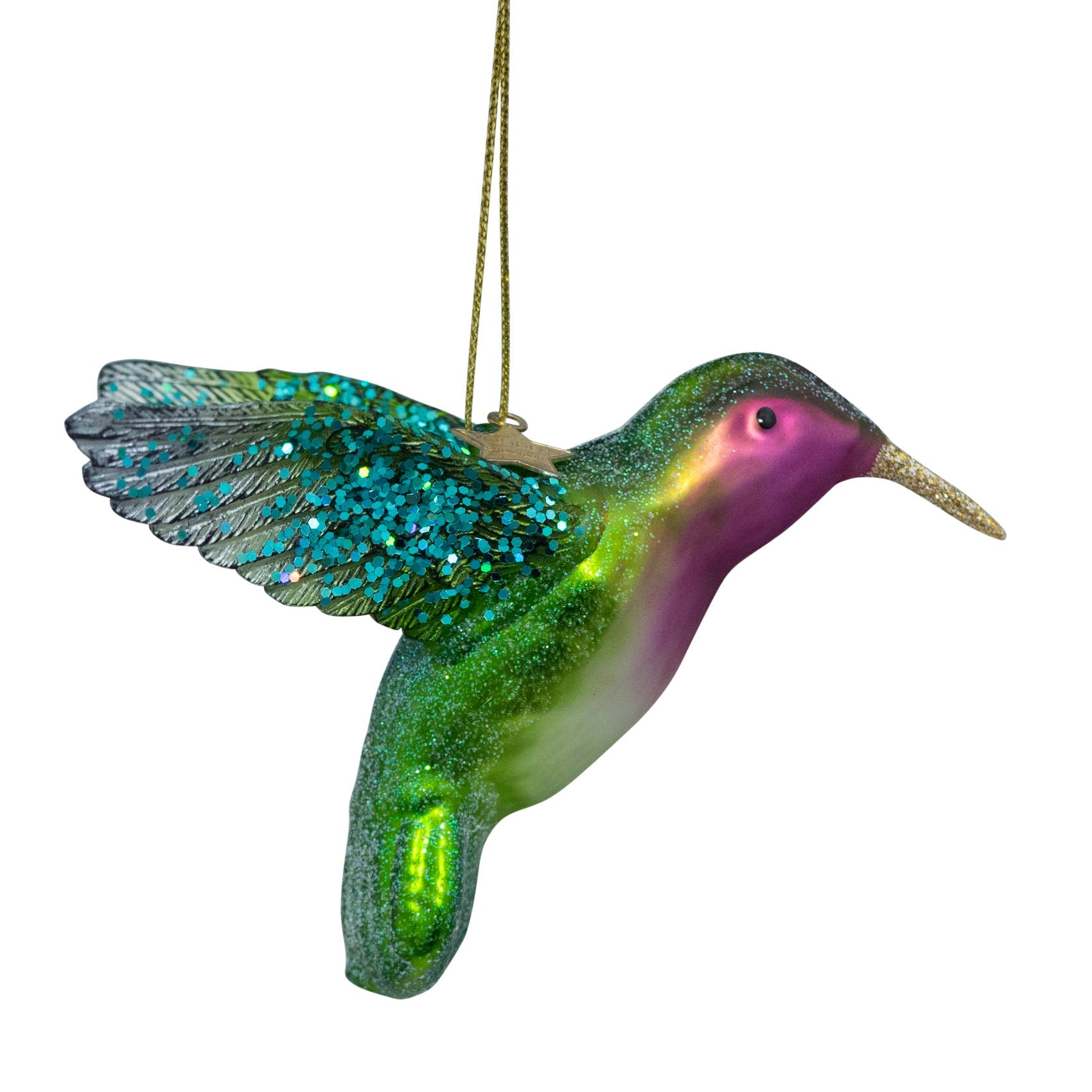 Ornament glass green/purple hummingbird H8.5cm