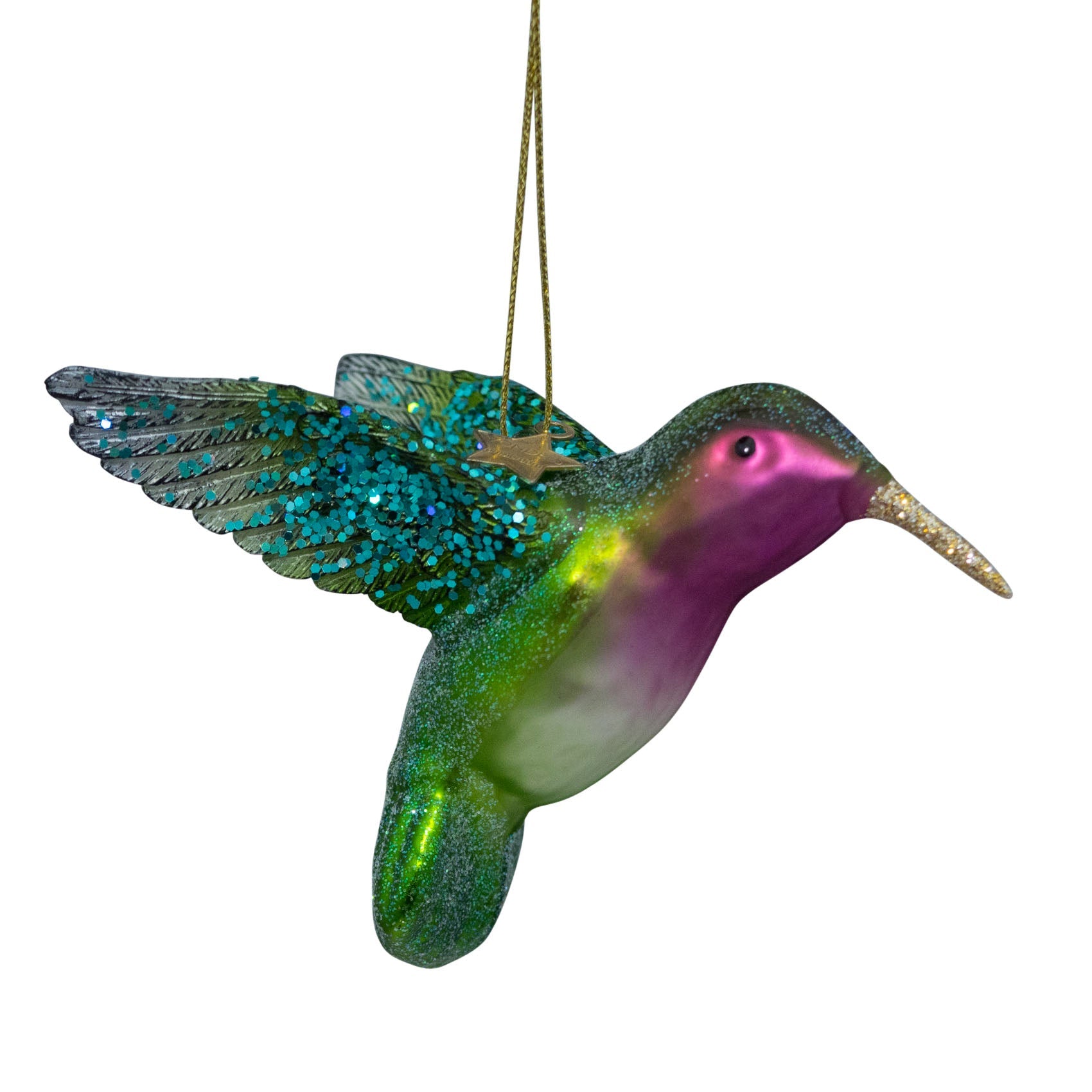 Ornament glass green/purple hummingbird H8.5cm