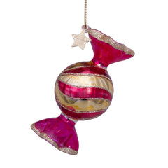 Ornament glass red transparant bauble candy H7cm