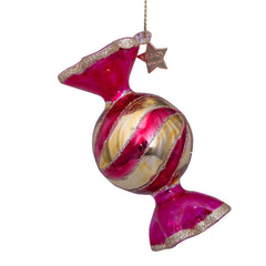 Ornament glass red transparant bauble candy H7cm