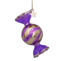 Ornament glass purple transparant bauble candy H7cm