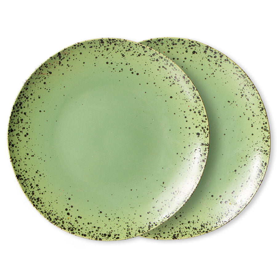 70s ceramics: dinner plates, kiwi (set of 2)