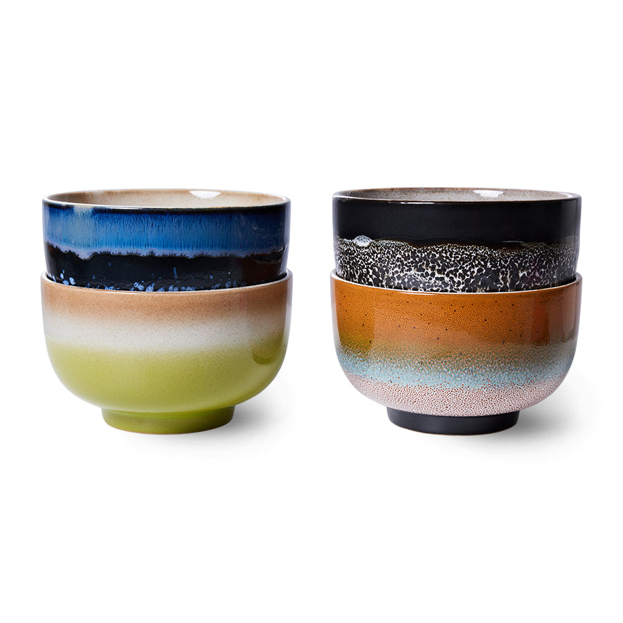 70s ceramics: noodle bowls, Groovy (set of 4)
