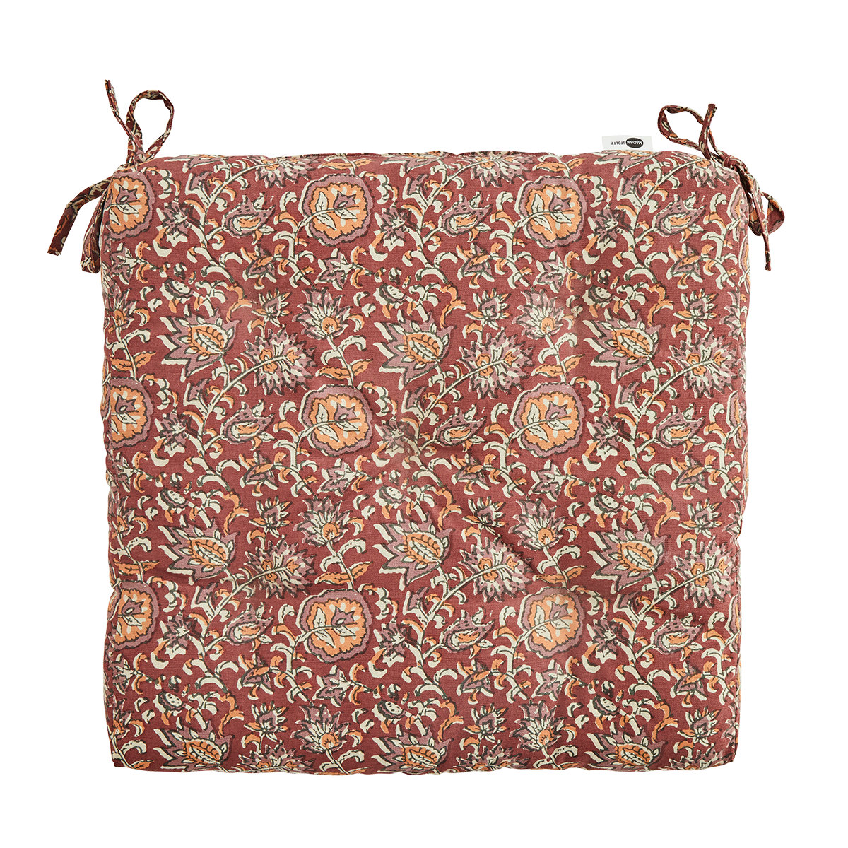 Double sided printed cotton chair pad - Paprika, dusty rose