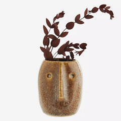 Flower pot w/ face imprint brown