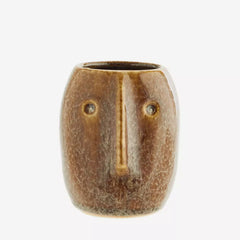 Flower pot w/ face imprint brown